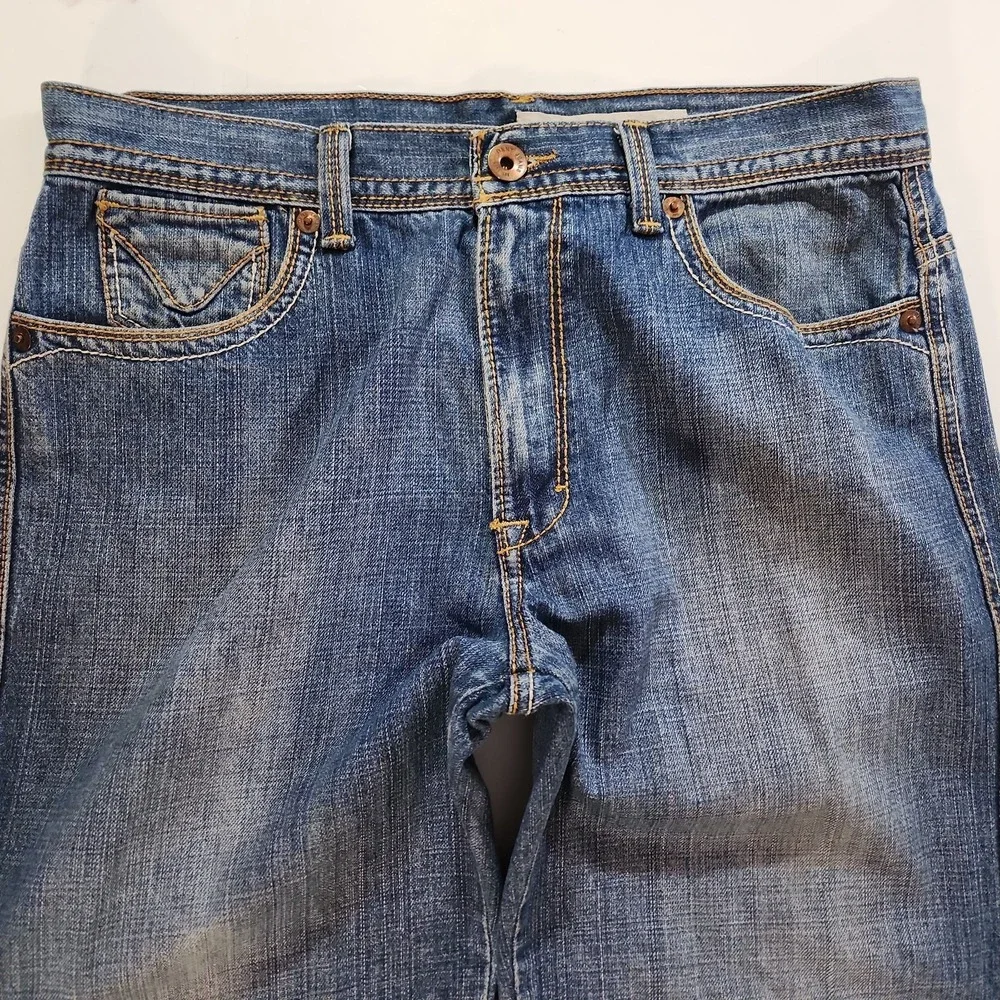 DKNY California Mens Jeans 34x30 Blue Relaxed Straight Flap Pocket Embroidered